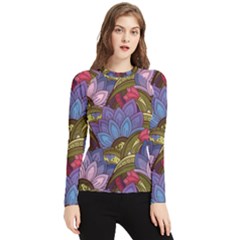 Purple Red And Green Flowers Digital Wallpaper Patterns Ornament Women s Long Sleeve Rash Guard