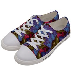 Purple Red And Green Flowers Digital Wallpaper Patterns Ornament Women s Low Top Canvas Sneakers