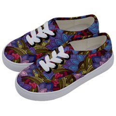 Purple Red And Green Flowers Digital Wallpaper Patterns Ornament Kids  Classic Low Top Sneakers