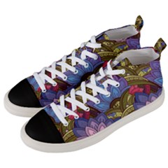 Purple Red And Green Flowers Digital Wallpaper Patterns Ornament Men s Mid-top Canvas Sneakers