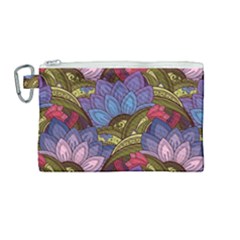 Purple Red And Green Flowers Digital Wallpaper Patterns Ornament Canvas Cosmetic Bag (medium)