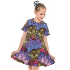 Purple Red And Green Flowers Digital Wallpaper Patterns Ornament Kids  Short Sleeve Shirt Dress