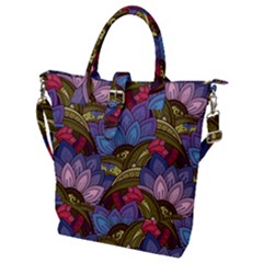 Purple Red And Green Flowers Digital Wallpaper Patterns Ornament Buckle Top Tote Bag