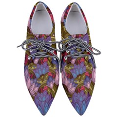 Purple Red And Green Flowers Digital Wallpaper Patterns Ornament Pointed Oxford Shoes