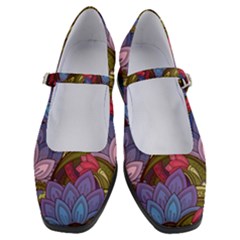 Purple Red And Green Flowers Digital Wallpaper Patterns Ornament Women s Mary Jane Shoes