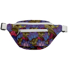 Purple Red And Green Flowers Digital Wallpaper Patterns Ornament Fanny Pack by Jancukart