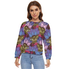 Purple Red And Green Flowers Digital Wallpaper Patterns Ornament Women s Long Sleeve Raglan Tee