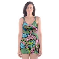 Background Texture Paisley Pattern Skater Dress Swimsuit