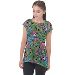 Background Texture Paisley Pattern Cap Sleeve High Low Top