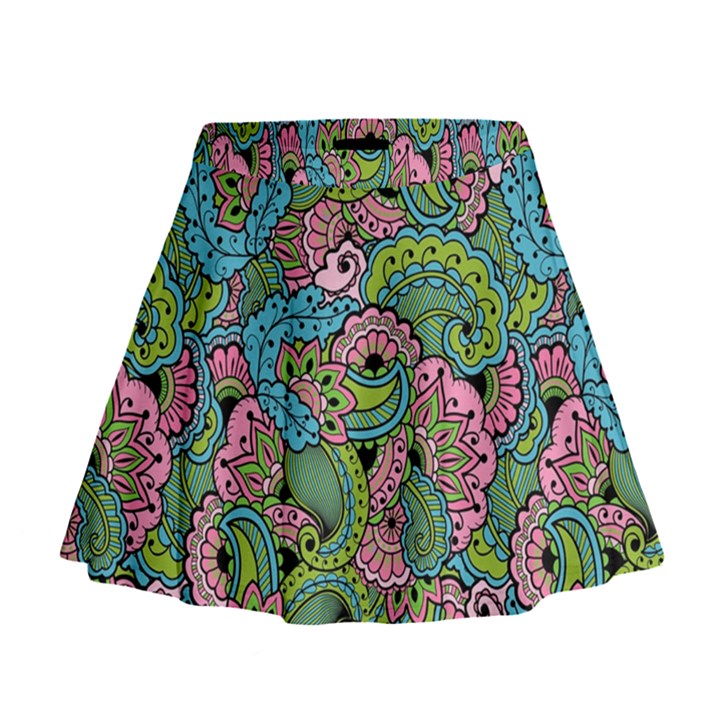 Background Texture Paisley Pattern Mini Flare Skirt