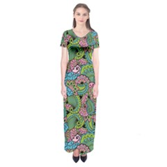 Background Texture Paisley Pattern Short Sleeve Maxi Dress