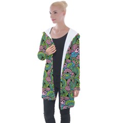 Background Texture Paisley Pattern Longline Hooded Cardigan