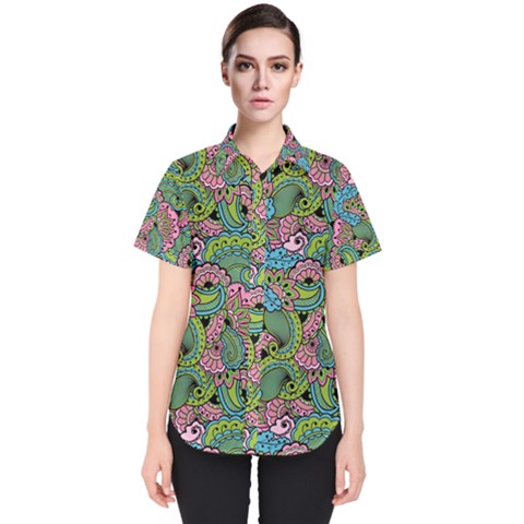 Background Texture Paisley Pattern Women s Short Sleeve Shirt by Jancukart