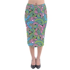 Background Texture Paisley Pattern Velvet Midi Pencil Skirt