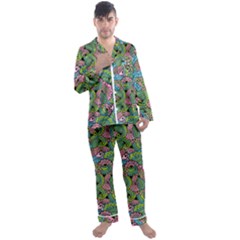 Background Texture Paisley Pattern Men s Long Sleeve Satin Pajamas Set