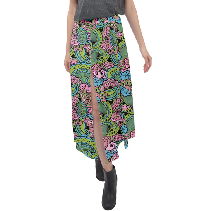 Background Texture Paisley Pattern Velour Split Maxi Skirt