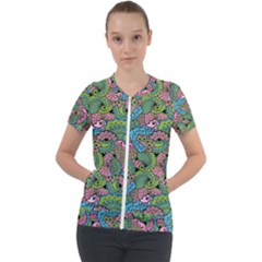 Background Texture Paisley Pattern Short Sleeve Zip Up Jacket