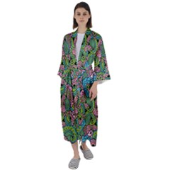 Background Texture Paisley Pattern Maxi Satin Kimono