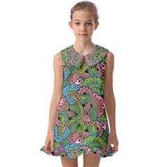 Background Texture Paisley Pattern Kids  Pilgrim Collar Ruffle Hem Dress