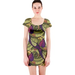 Pattern Vector Texture Style Garden Drawn Hand Floral Short Sleeve Bodycon Dress