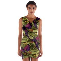 Pattern Vector Texture Style Garden Drawn Hand Floral Wrap Front Bodycon Dress