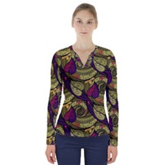 Pattern Vector Texture Style Garden Drawn Hand Floral V-neck Long Sleeve Top