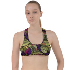 Pattern Vector Texture Style Garden Drawn Hand Floral Criss Cross Racerback Sports Bra