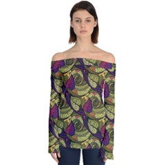 Pattern Vector Texture Style Garden Drawn Hand Floral Off Shoulder Long Sleeve Top