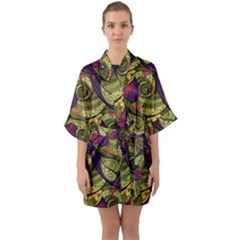 Pattern Vector Texture Style Garden Drawn Hand Floral Half Sleeve Satin Kimono 