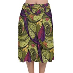 Pattern Vector Texture Style Garden Drawn Hand Floral Velvet Flared Midi Skirt