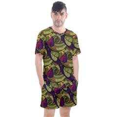 Pattern Vector Texture Style Garden Drawn Hand Floral Men s Mesh Tee And Shorts Set