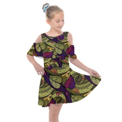 Pattern Vector Texture Style Garden Drawn Hand Floral Kids  Shoulder Cutout Chiffon Dress