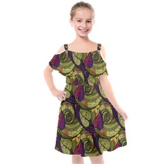 Pattern Vector Texture Style Garden Drawn Hand Floral Kids  Cut Out Shoulders Chiffon Dress