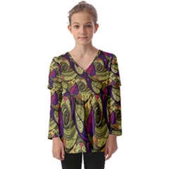 Pattern Vector Texture Style Garden Drawn Hand Floral Kids  V Neck Casual Top