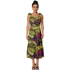 Pattern Vector Texture Style Garden Drawn Hand Floral Tie-strap Tiered Midi Chiffon Dress by Jancukart