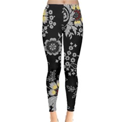 White And Yellow Floral And Paisley Illustration Background Leggings  by Jancukart