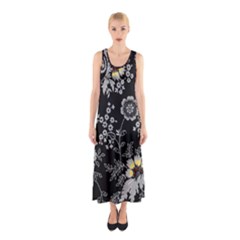 White And Yellow Floral And Paisley Illustration Background Sleeveless Maxi Dress