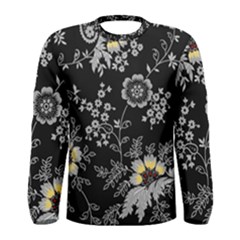 White And Yellow Floral And Paisley Illustration Background Men s Long Sleeve Tee