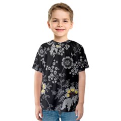 White And Yellow Floral And Paisley Illustration Background Kids  Sport Mesh Tee