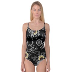 White And Yellow Floral And Paisley Illustration Background Camisole Leotard 