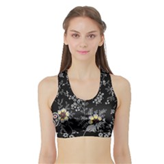 White And Yellow Floral And Paisley Illustration Background Sports Bra With Border