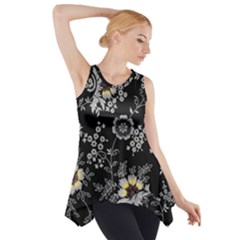 White And Yellow Floral And Paisley Illustration Background Side Drop Tank Tunic