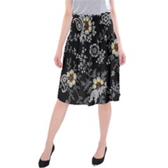 White And Yellow Floral And Paisley Illustration Background Midi Beach Skirt