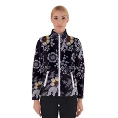 White And Yellow Floral And Paisley Illustration Background Women s Bomber Jacket