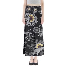 White And Yellow Floral And Paisley Illustration Background Full Length Maxi Skirt