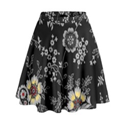 White And Yellow Floral And Paisley Illustration Background High Waist Skirt