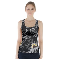 White And Yellow Floral And Paisley Illustration Background Racer Back Sports Top