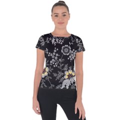 White And Yellow Floral And Paisley Illustration Background Short Sleeve Sports Top 