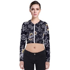 White And Yellow Floral And Paisley Illustration Background Long Sleeve Zip Up Bomber Jacket