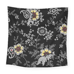 White And Yellow Floral And Paisley Illustration Background Square Tapestry (large)